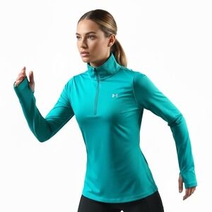Under Armour Shirt S Teal Quarter Zip Pullover HeatGear Thumbholes Sporty Active